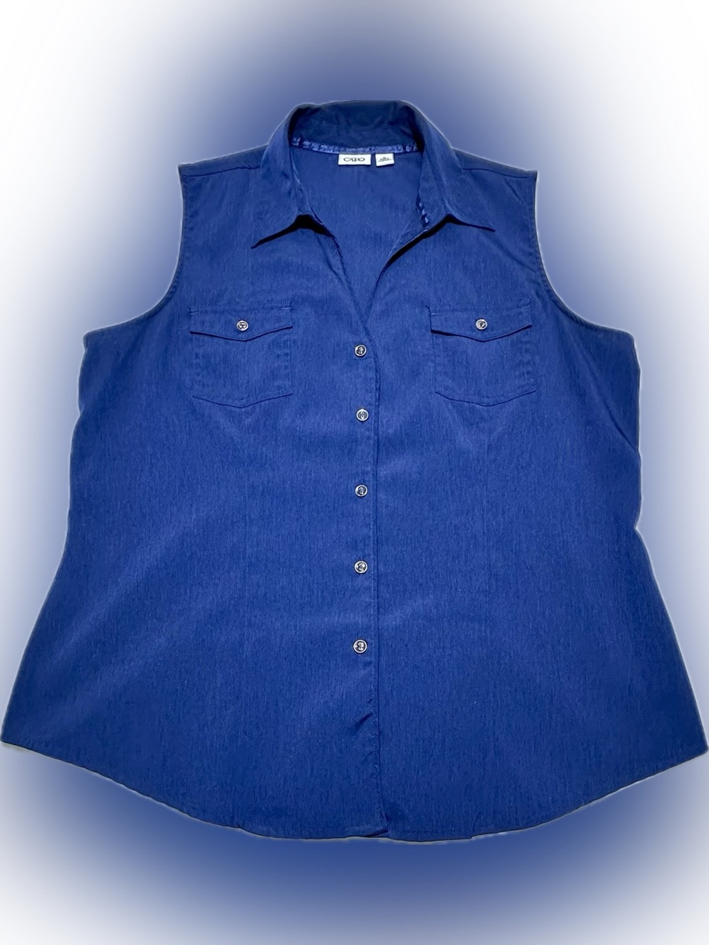 Cato Sleeveless Button-Front Blouse in Deep Blue